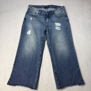 ONLY Blue Denim Jeans Women's Size 30 blue Dark Wash Straight Cropped raw hem